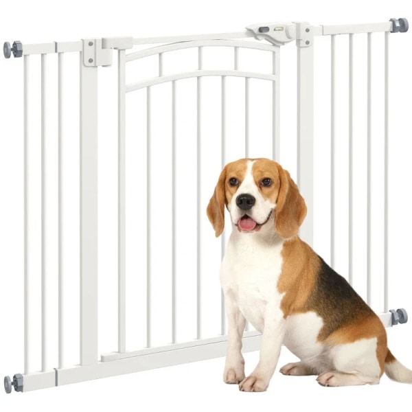 Rootz Dog Gate - Trappport - Automatisk stängning - Enhandsmanövrering - Säkerhetsport - Rund dubbelhäftande tejp - Stål-PA - Vit - 100cm x 4cm x 76cm