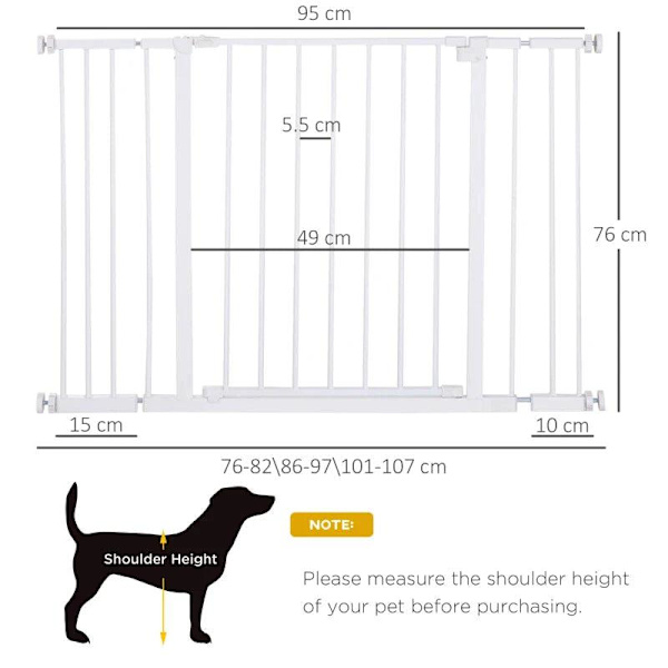 Rootz Pet Safety Gate - Dörrport - Trappport - Hundspärrport - Skyddsdörr - Metall - Vit - 76-107 x 76 cm