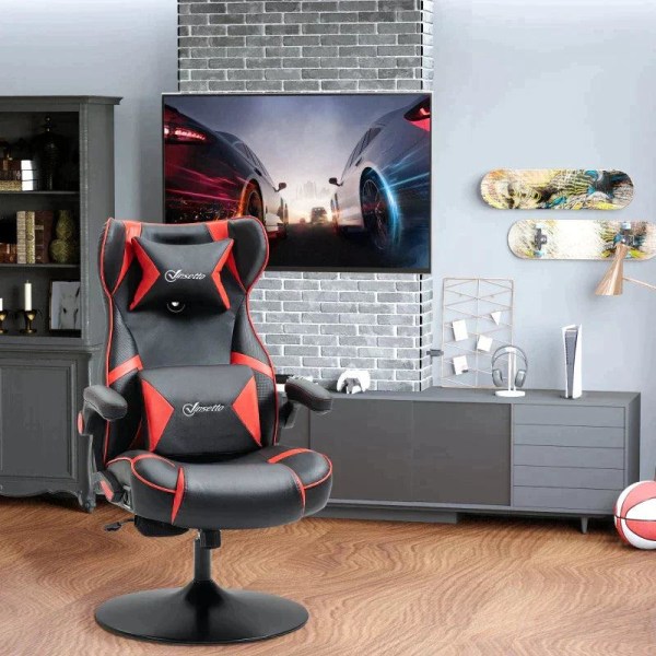 Rootz Gaming Chair - Integrerede højttalere - Vipbart ryglæn - Sort + Rød - 69 x 73 x 118 cm