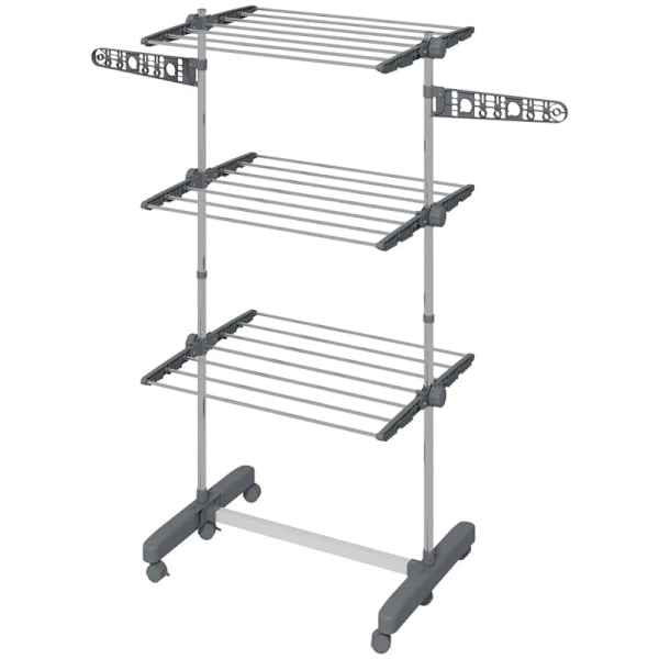 Rootz Tørrestativ - Tøjlufter - Tørretumbler - 4 niveauer - Sammenfoldelig - Et-klik-system - Rustfrit stål - Blå - Sølv - 142cm X 55cm X 152cm
