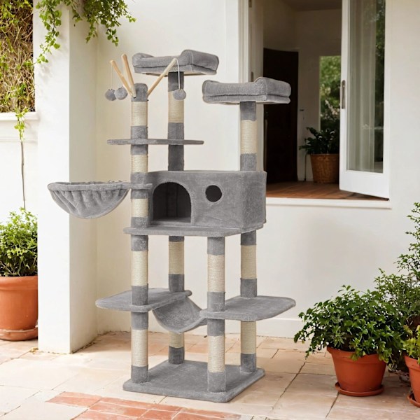 Rootz XXL Cat Tree - Cat Scratching Post - Scratch Pole With Cave - Stability & Security - 50 cm x 50 cm x 164 cm