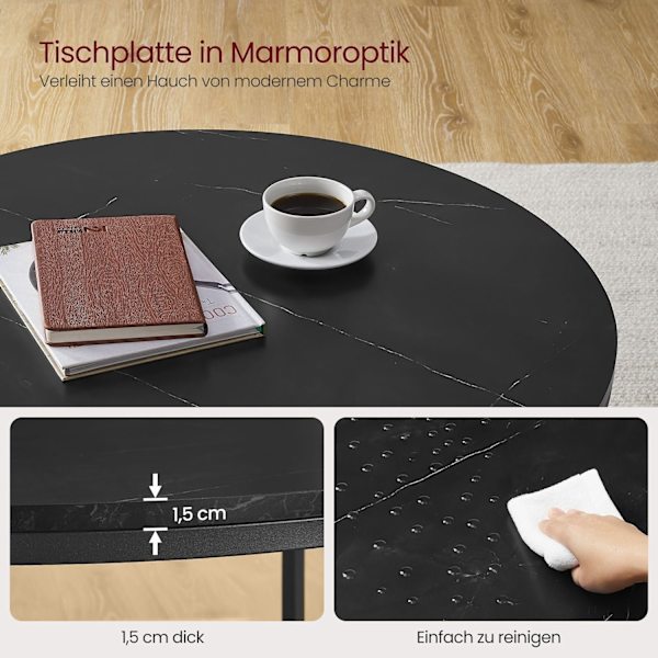 Rootz Marble Black-Ink Black Soffbord - Vardagsrumsbord - Modernt bord - Spånskiva - Härdat glas - Stål - Justerbara fötter - 80cm x 46cm - 13,6kg - 3