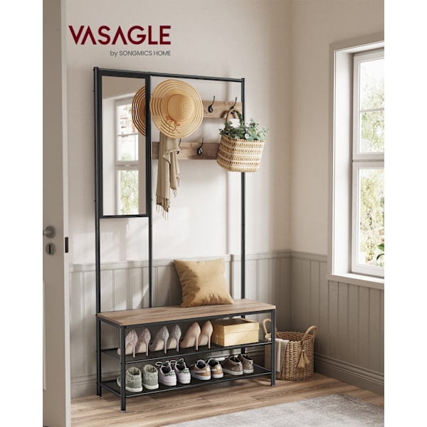 Rootz garderobeopbevaringssystem - Knagerække - Organisering af tøj - Spånplade og stål - 35 cm x 98 cm x 180 cm - Camel Brown Ink Black