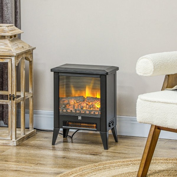 Rootz elektrisk pejs - LED pejs - Varmeovn - Realistisk flamme - Justerbar temperatur - Overophedningsbeskyttelse - 36cm x 21cm x 47cm