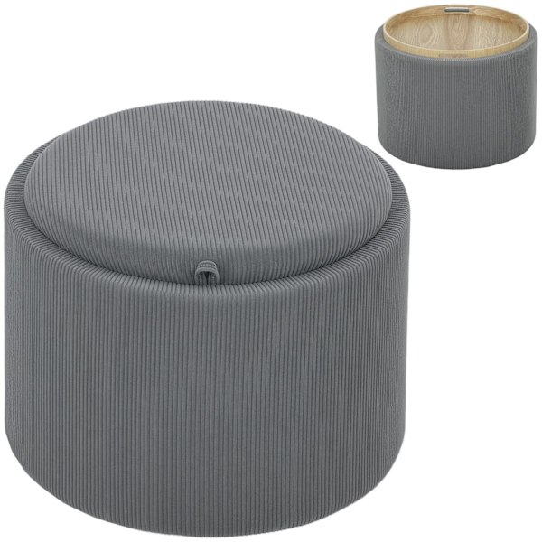 Rootz Storage Stool - Jalatuki - Storage Ottomaanien - Piilotettu säilytys - Ø56 x 42H CM - Harmaa johtokangas - Tyylikäs ja toimiva muotoilu