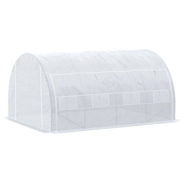 Rootz Tunnel Drivhus - Walk-in Grow House Telt - Roll Up Walls - Zip dør - Galvaniseret stålramme - Forstærket dæksel - Hvid - 4x3x2m