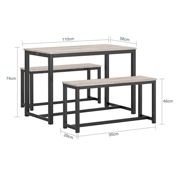 Rootz 3-delade matsalsset - Sittgrupp - Köksbordsset - Utrymmesbesparande design - Stabil MDF och metallram - Idealisk för hem och kommersiellt bruk -