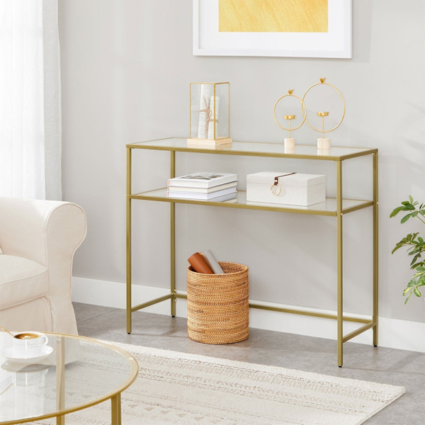 Rootz Gold konsolbord - metalglas entrébord - sofabord - 20 kg Max belastningskapacitet - 100 cm x 35 cm x 80 cm