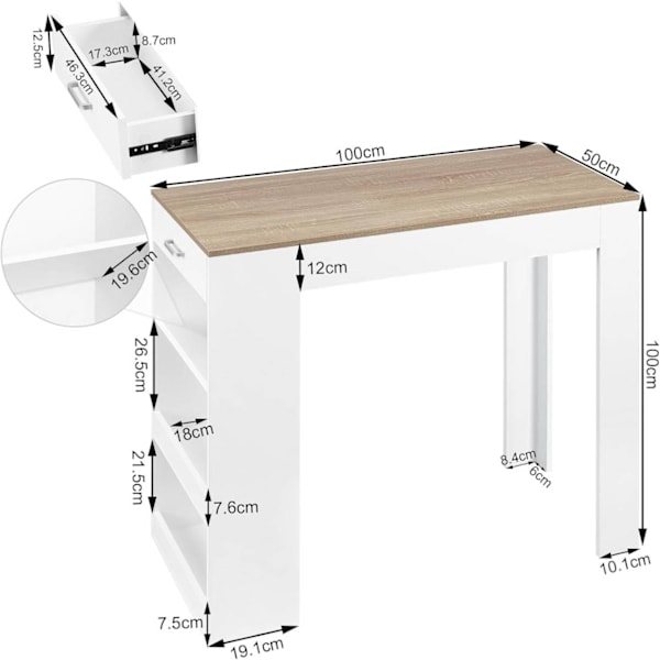Rootz multifunktionellt barbord - Förvaringsbord - Matbord - Gott om förvaring, hållbar konstruktion, enkel montering - Trämaterial - 100cm x 100cm x
