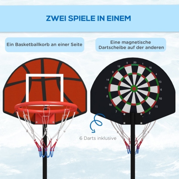 Rootz SPORTNOW Basketballstativ - Justerbar højde - Magnetisk dartskive - Dobbelt funktionalitet - Robust konstruktion - 38,5 cm x 48,5 cm bagpanel -