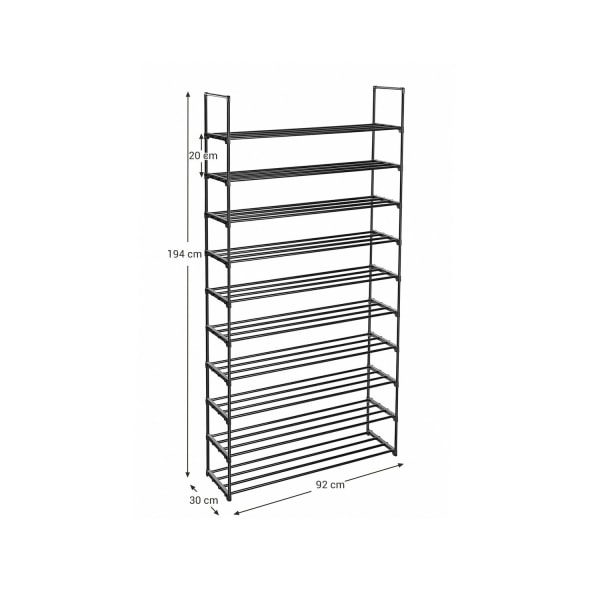 Rootz justerbar skostativ - Skobeslag - Pladsbesparende - Nem montering - Metalrør - 92cm x 30cm x 194cm