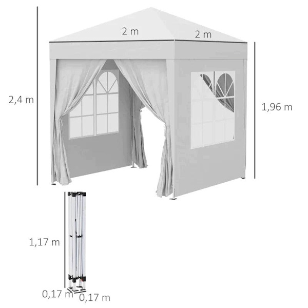 Rootz Pop Up Pavillon - Kokoontaittuva paviljonki - 4 sivuseinää, jossa ikkuna-ovi vetoketjulla - Marquee Garden Teltta - Kantolaukku - Metalli - Oxfo