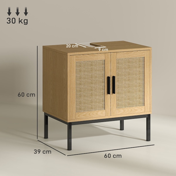 Rootz badeværelse skab - Boho Design - Sink Storage Unit - Rattan Elements - Passer under vask - Brun - 60x39x60 cm