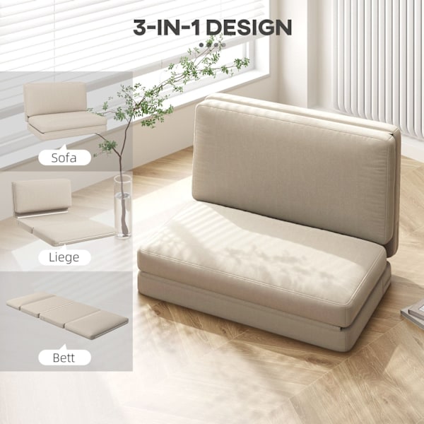 Rootz 2 -i -1 foldning hvilestol - gæstemadras - doven sofa - maksimal komfort - 120W x 80d x 75H cm (stol), 120W x 275d x 10H cm (seng) - brun