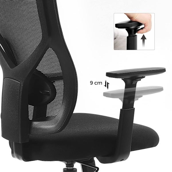 Rootz Ergonomisk kontorstol - Justerbare armlæn - Vippefunktion - Åndbart mesh - Bæreevne 120 kg - Sort