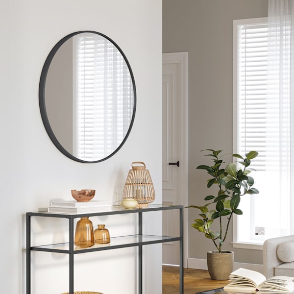 Rootz rund spegel - Sminkspegel - Väggspegel - Ram av aluminiumlegering - MDF-ryggplatta - Glas - Lättvikt - Lätt att installera - 61cm x 3,6cm x 61cm