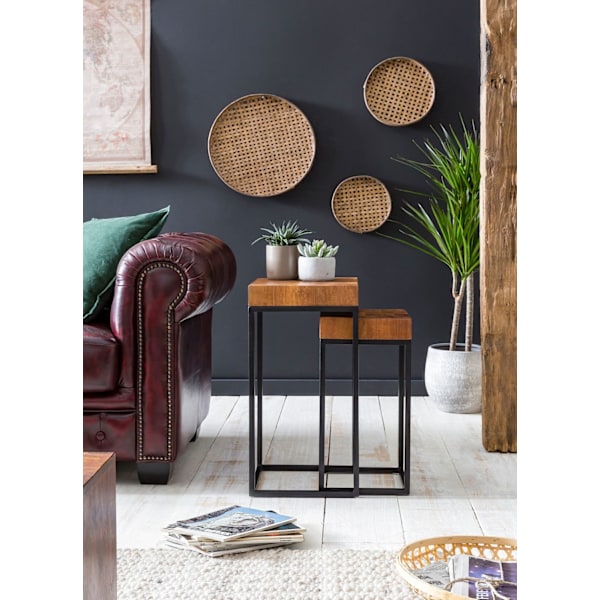 Rootz industrielt design to-delt indlejringsbordsæt - Sideborde - Sheesham træ - Metalstel - Unik trækorn - Håndlavet - Beskyttende lak - 30 cm x 60 c