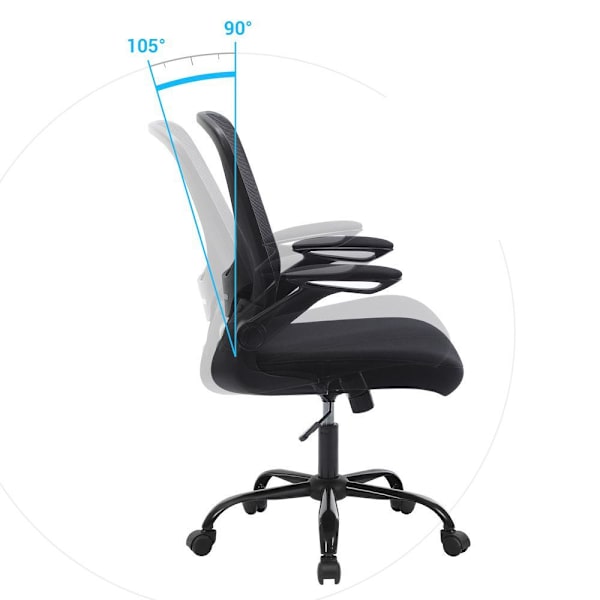 Rootz Kontorstol - Kontorstol med opklappelige armlæn - Ergonomisk kontorstol - Mesh-kontorstol - Arbejdskontorstol - Drejelig kontorstol - Computerst