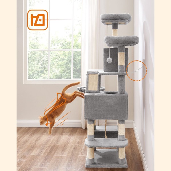 Rootz Multi-Level Cat-skrapstolpe - Kattträd - Kattlägenhet - Material av hög kvalitet - Mysigt plyschskydd - Interaktiva lekfunktioner - Skyddar möbl