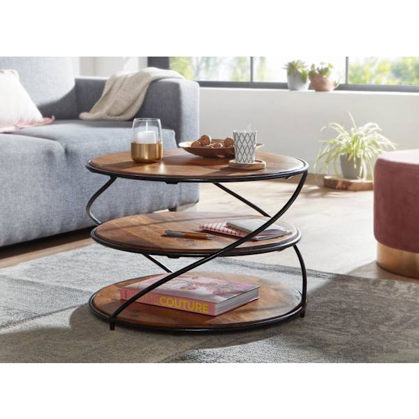 Rootz sofabord 58x58x40,5 cm massivt sheesham træ - metal med opbevaringsplads - Stuebord Massivt sofabord - Lille bord sidebord stue moderne - Rundt