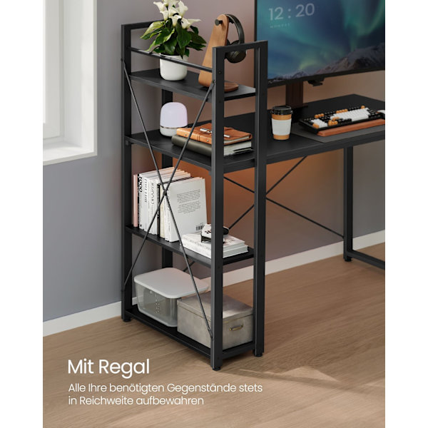 Rootz Ebony Black Skrivebord - Studiebord - Arbejdsstation - Spånplade og stål - Rummelig - Robust - Nem montering - 56cm x 120cm x 120cm