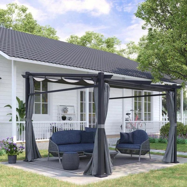 Rootz Pergola - Fästen ingår - Utdragbart tak - Mörkgrå - 2,97 m x 2,95 m x 2,3 m