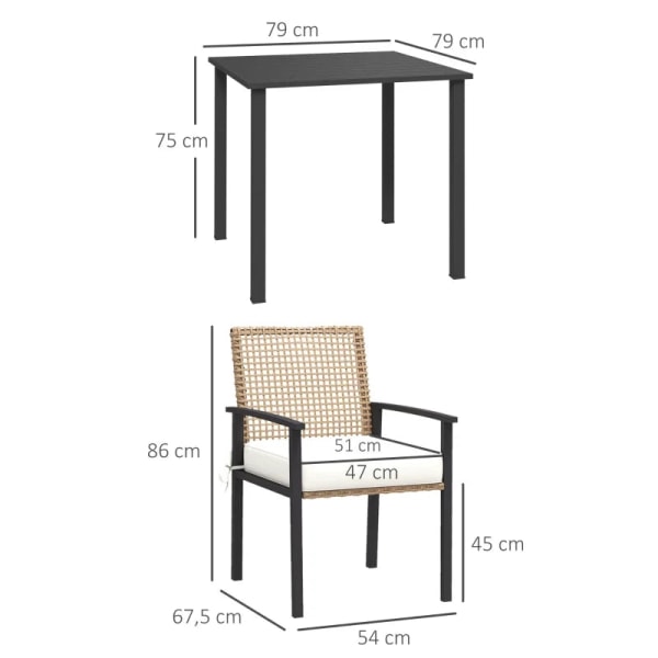 Rootz Garden Set - 5 osaa - Pöytä - 4 tuolia istuintyynyillä - Metallirunko - Rottinkisustus - Natural - 79cm x 79cm x 75cm