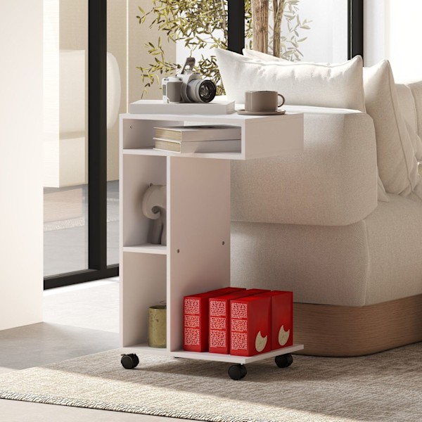 Rootz sidebord - C -formet serveringsbil - mobilarrangør - 4 hjul - effektiv opbevaring - 40 x 30 x 69 cm, robust spånplade, hvid
