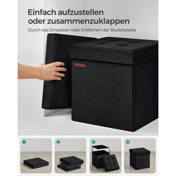 Rootz Velvet Seat Chest - Förvaring Ottoman - Stoppad bänk - MDF-konstruktion - 38cm x 38cm x 38cm - Bläck Svart - 43L Kapacitet