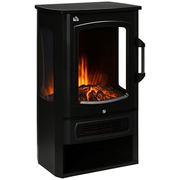 Rootz Elektrisk pejs - Pejs - Realistiske flammer - 2 varmeniveauer - Overophedningsbeskyttelse - Stål - Sort - 44,5 x 32 x 74 cm