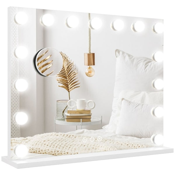 Rootz LED -meikkipeili - Kosmeettinen meikkipeili - Valaistu peili - 15 himmennettävää polttimoa - USB-portti - 58cm x 48cm x 14cm