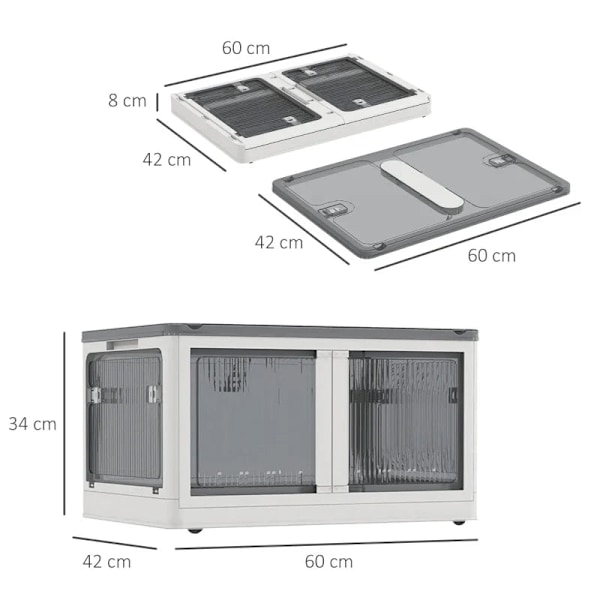 Rootz Förvaringslåda - Set med 3 hopfällbar förvaringslåda - Med hjul - Plast - Vikbar - Vit - 60 x 42 x 34 cm