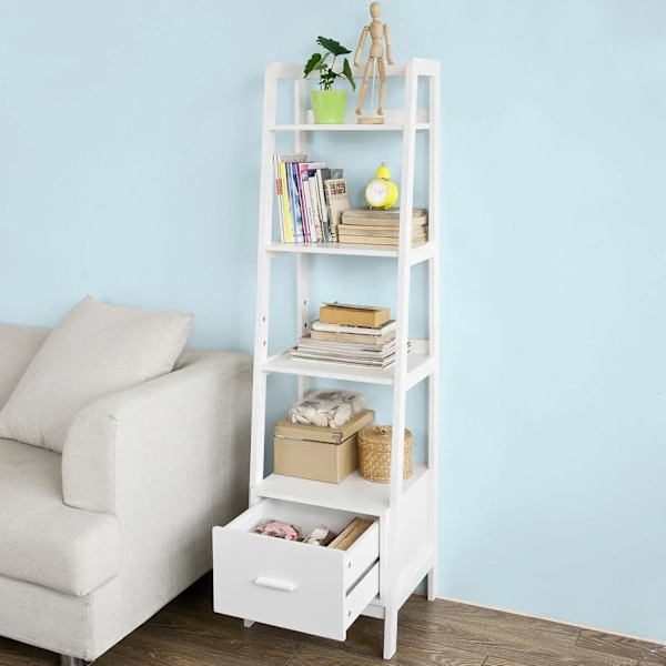 Rootz White Storage Display Hyllyt Tikkaat Hylly Kirjahylly laatikolla ja 4 hyllyllä