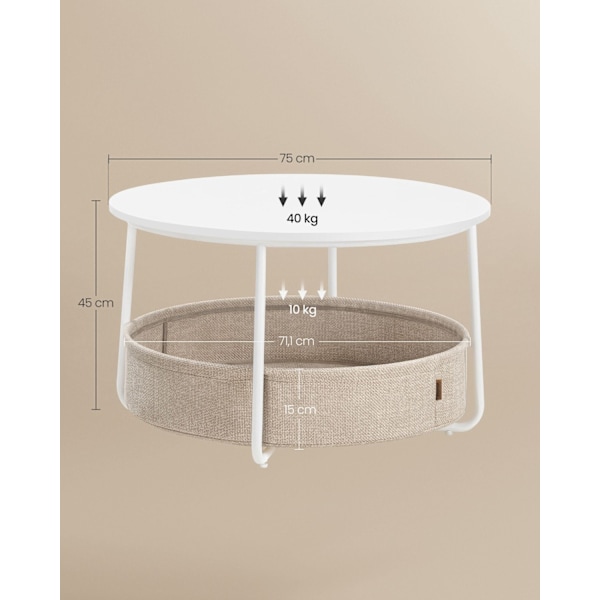 Rootz sidebordssæt - endebord - stofkurv - opbevaringsløsning - 75 cm x 45 cm - 71,5 cm x 15 cm - mat hvid - kamelbrun