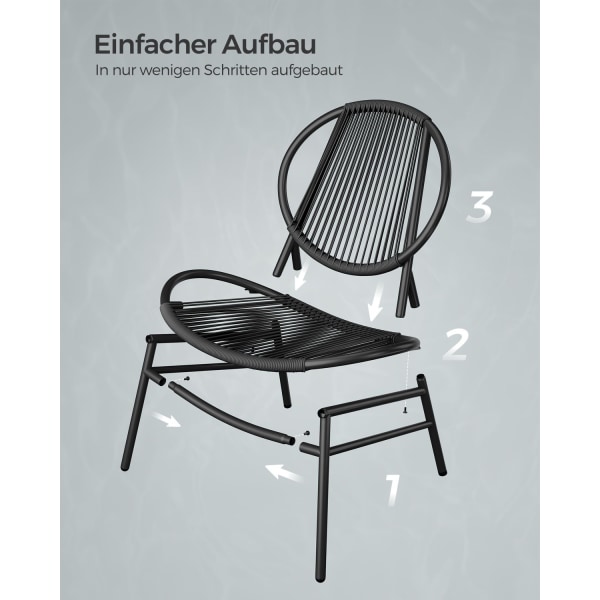 Rootz 3-delat set Utemöbler - Uteplatsset - Trädgårdsstolar - PE-material - Pulverlackerat stål - Stort bord - Lätt - Enkel montering - Bläcksvart - 6