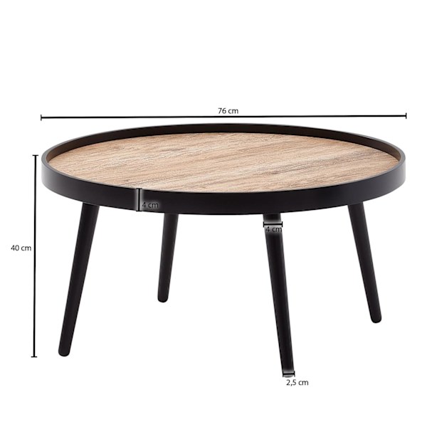 Rootz sohvapöytä pyöreä 76x76x40 cm musta ruskea sohvapöytä moderni - Pyöreä sohvapöytä - Iso olohuoneen pöytä - Sohvapöytä sohvapöytä