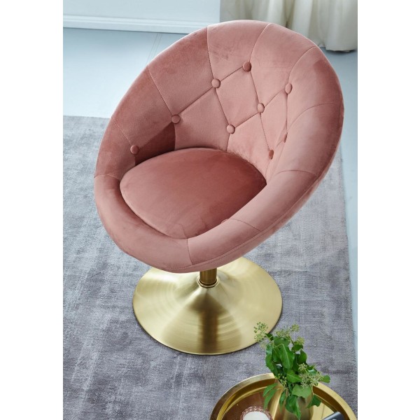 Rootz stol fløjl pink - guld design drejestol - Club lænestol po