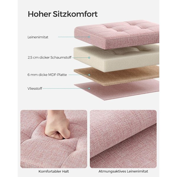 Rootz Pastelli Pink Istuinarkku - Säilytys ottomaani - Lelulaatikko - Pellavajäljitelmä - MDF-rakenne - 31cm x 41cm x 31cm