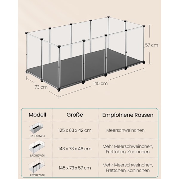 Rootz Inhägnad för smådjur - Husdjursbur - Lekhage - PP-plastpaneler - ABS-kopplingar - Enkel montering - 145cm x 73cm x 57cm