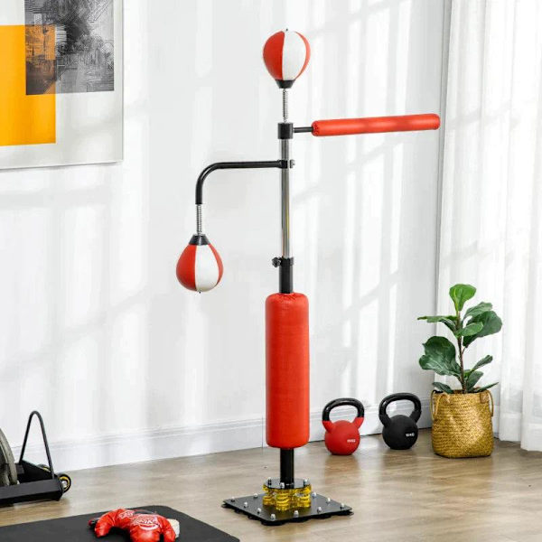 Rootz-boksestativ - To Speedballs - Roterende boksestang - Kick Pad - Højdejusterbar - Stål - Sort/Rød/Hvid - 84 x 36 x 140-205 cm