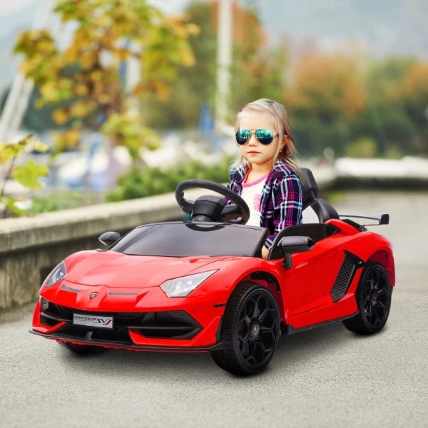 Rootz elektrisk barnbil - Barnbil - Licensierad Lamborghini Aventador - Gullwing-dörrar - Musik - Horn - för 3-5 år - Röd - 107,5 cm x 63 cm x 42 cm