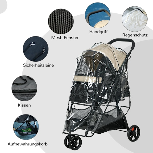 Rootz Foldbar Pet Buggy - Dog Buggy - Bärbar hundvagn - Regnskydd - 80,5 cm x 51,5 cm x 100 cm