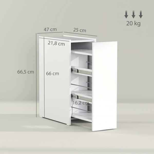 Rootz smalle badeværelseskab - gulvskab - fritstående opbevaring - let glidedybe skuffer - 47 cm x 25 cm x 66,5 cm