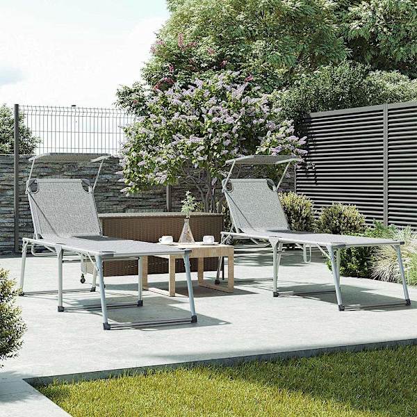 Rootz liggestol - Udendørs liggestol - Terrassesolstol - Havesolseng - Solseng - Strandsolstol - Transportabel liggestol - Grå - 65 x 200 x 48 cm (L x