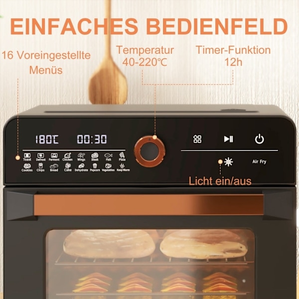 Rootz Mini Oven Air Fryer - Retro brödrost - Multifunktionell spis - 17 förinställningar - 20L Kapacitet - 40-220°C - 36cm x 37cm x 34,5cm
