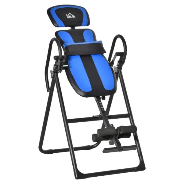 Rootz Gravity Bypass Bord - Inversionsbord - Foldbar Gravity Trainer med to bevægelige hjul - Justeret rygpude - Justeret rygpude - Sort/Blå - 132 x 7