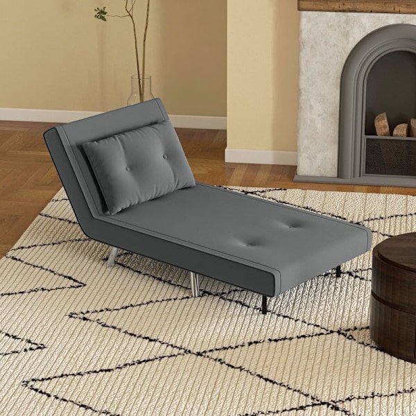Rootz Convertible Recliner Bed - Lounge Chair - Enkelsäng - Andas sammetsöverdrag - Justerbart ryggstöd - Mörkgrå - 77L x 88W x 83H cm