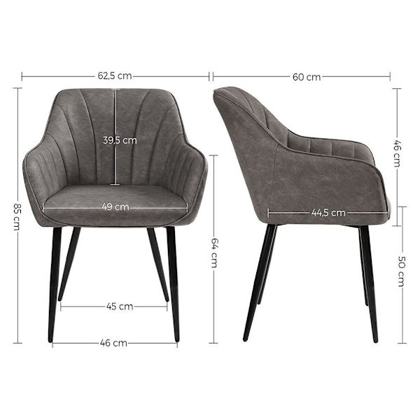 Rootz Matstol - Stol - Med PU-överdrag Och Armstöd - Sammetsstol - Matsalsstolar - Grå - 62,5 x 60 x 85 cm