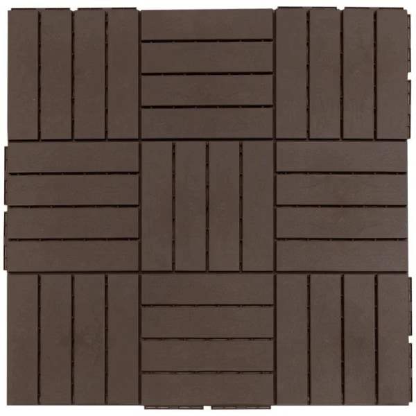 Rootz uteplatsklinker - Golvplattor - Set med 9 golvplattor - Klickmekanism - Träkorn - PP-plast - Brun - 30 x 30 x 2 cm