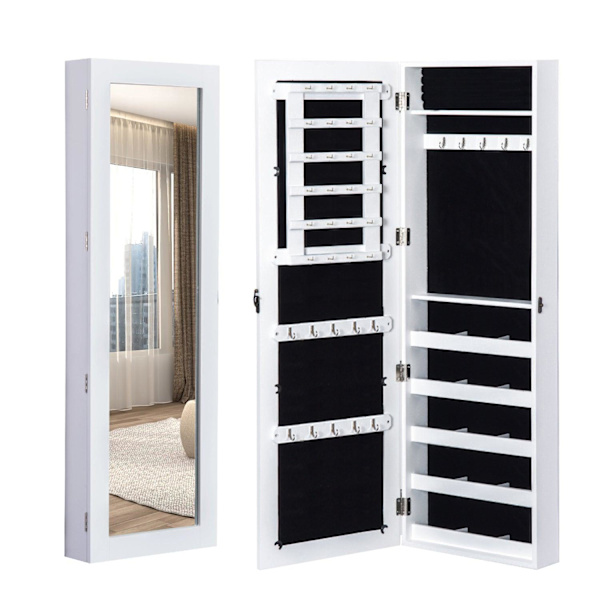 Rootz Smyckesspegel - Smyckesskåp - Väggspegel - 2 i 1 - Vit - Förvaringsutrymme - Smycken - 37 x 9,5 x 112 cm